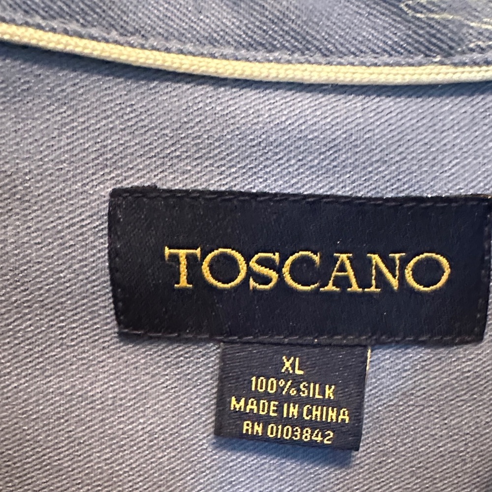 Toscano 100% Silk Men's Short-Sleeve Leaf Print Button-Down Shirt in Slate Blue - Picture 2 of 4